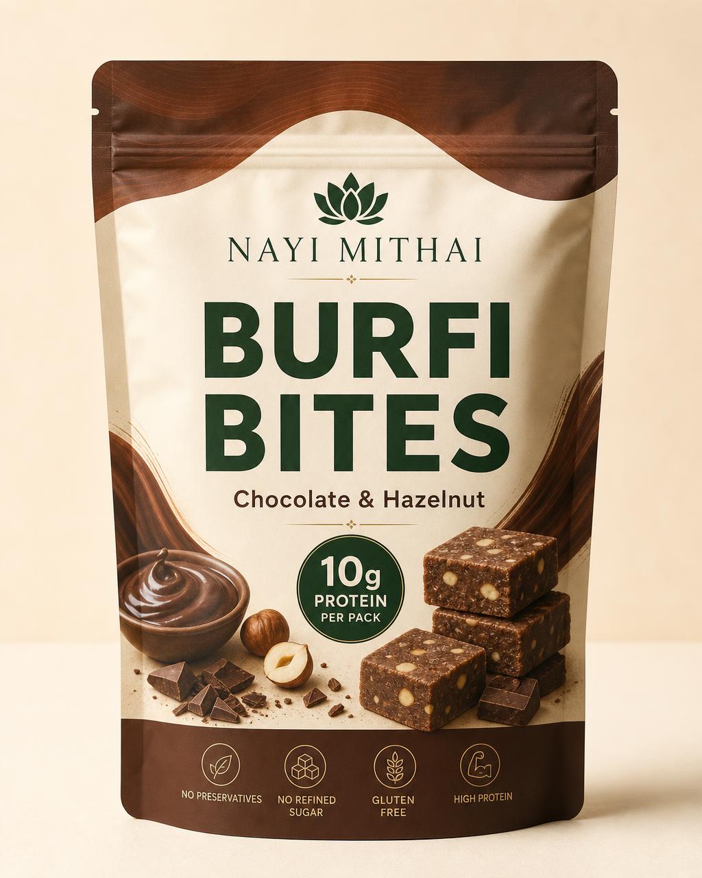 Chocolate & Hazelnut NAYI MITHAI Barfi Bites resealable pouch