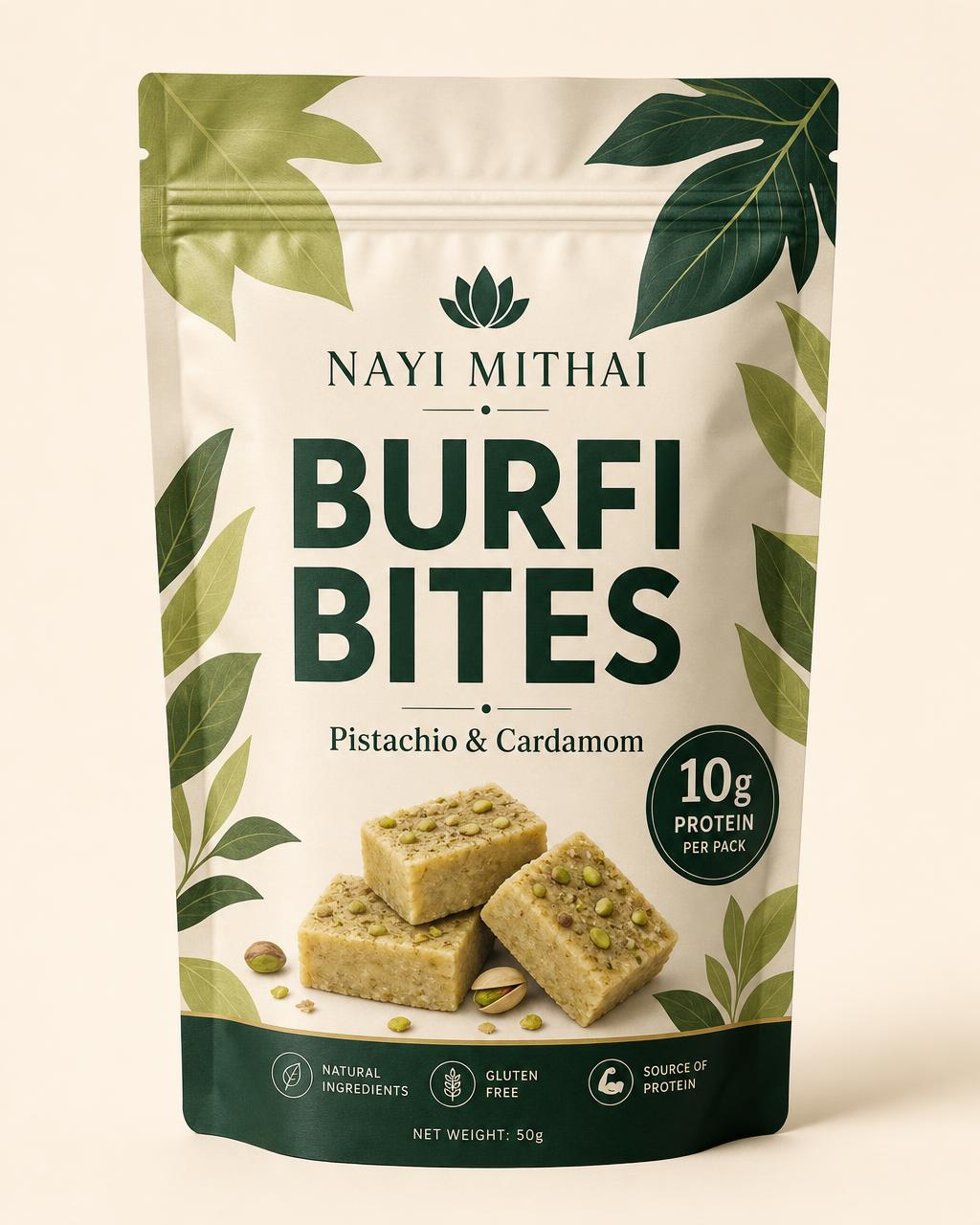 Pistachio & Cardamom NAYI MITHAI Barfi Bites resealable pouch
