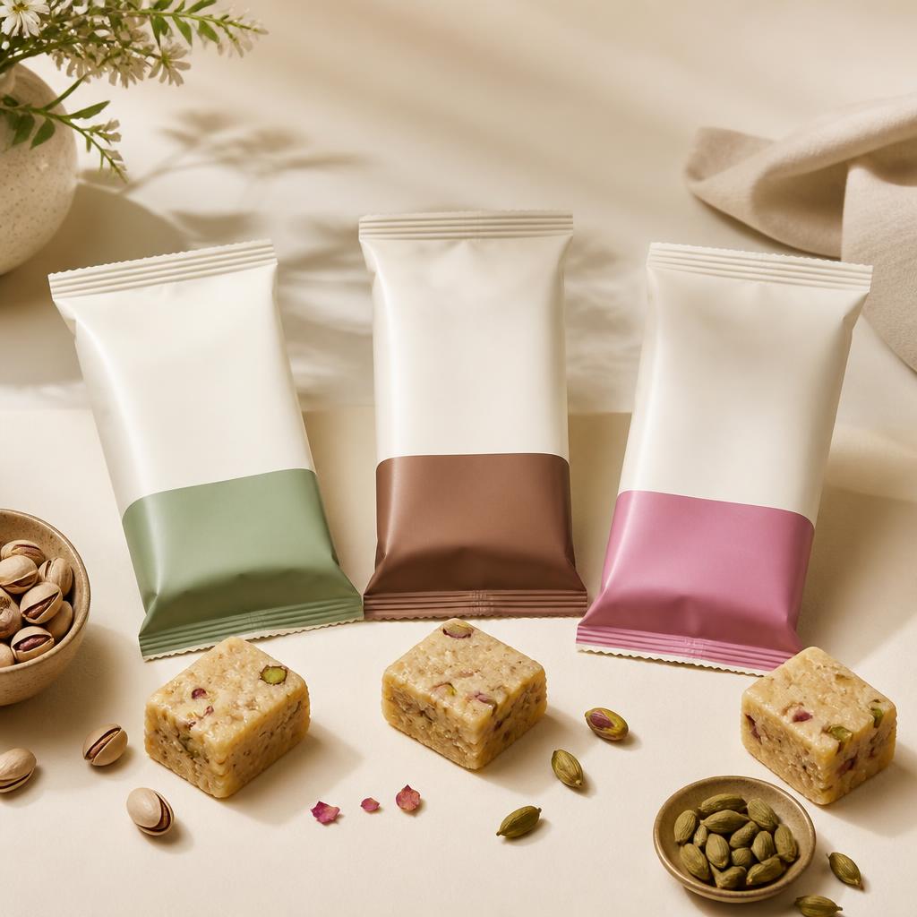 NAYI Bites concept — Protein mithai snacks. Our first drop.